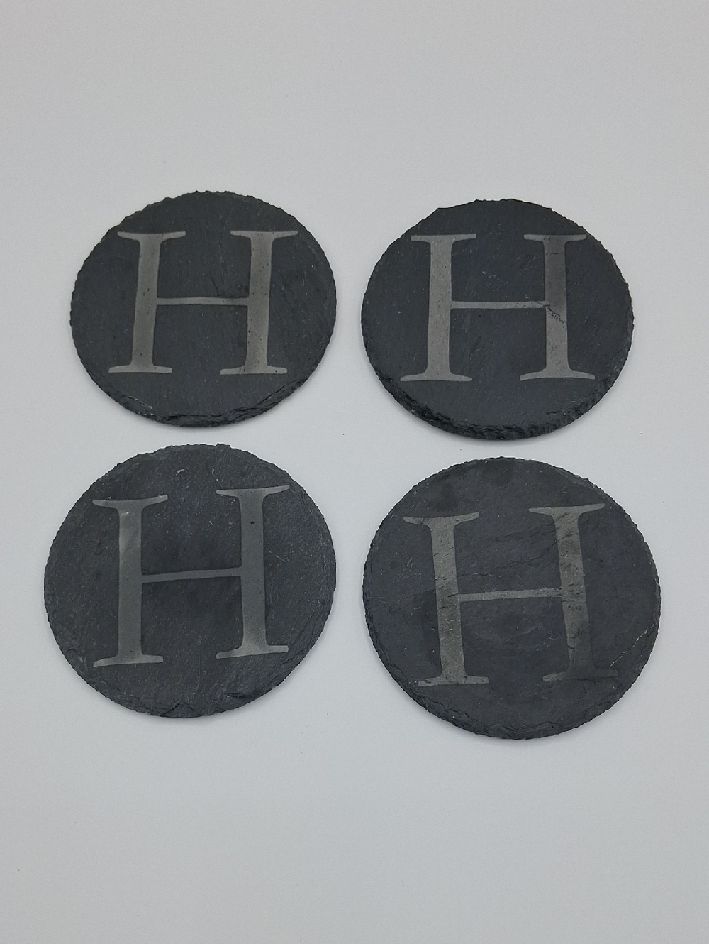Monogram Slate Coasters Set of 4 - Letter H - Black